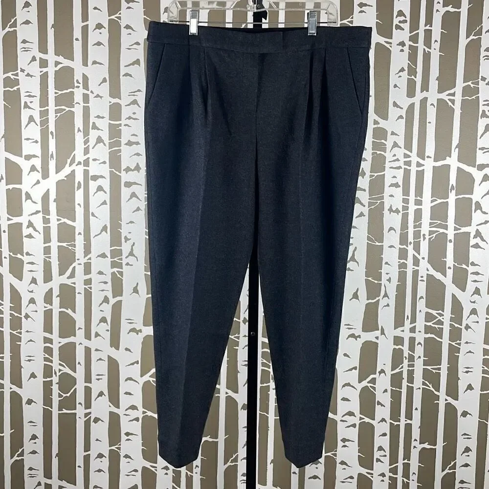Tory Burch Wool Flannel Pleated Cropped Tapered Dress Pants Charcoal Gray XL